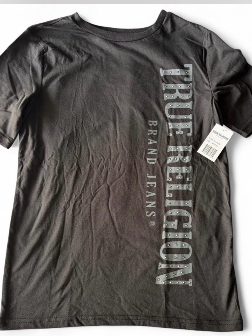 NWT 🧲 $50 True Religion black baby tee with silver studs Size 10-12
